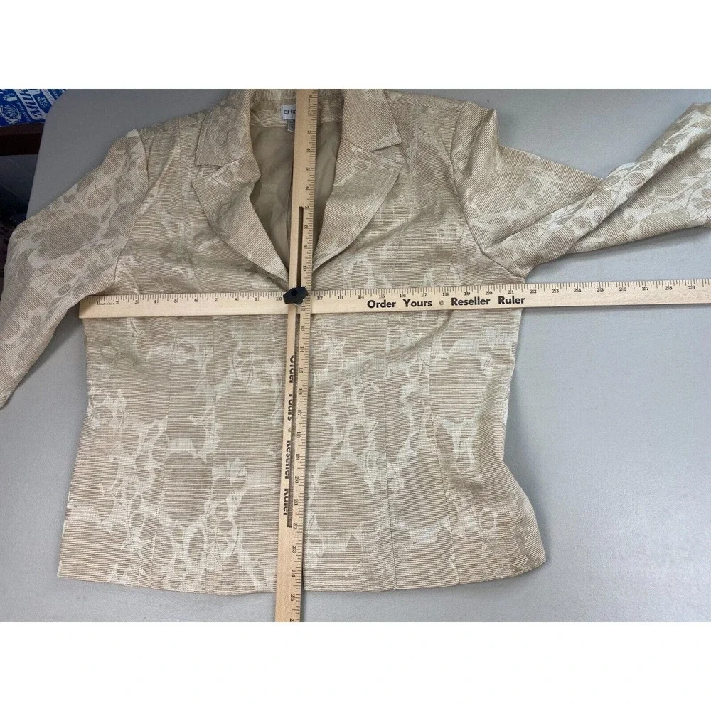 Chicos Blazer 2 Floral Jacquard Beige Lightweight Spring Summer Career Jacket - Picture 7 of 13